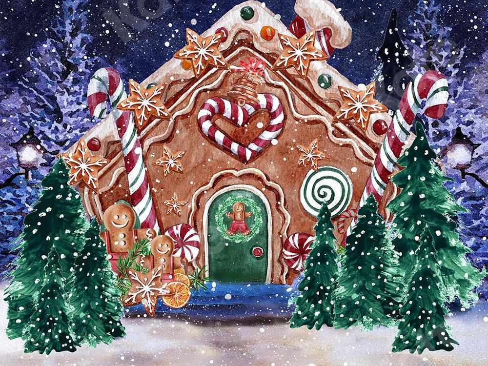 Kate ジンジャーブレッドハウスの外のクリスマスの背景