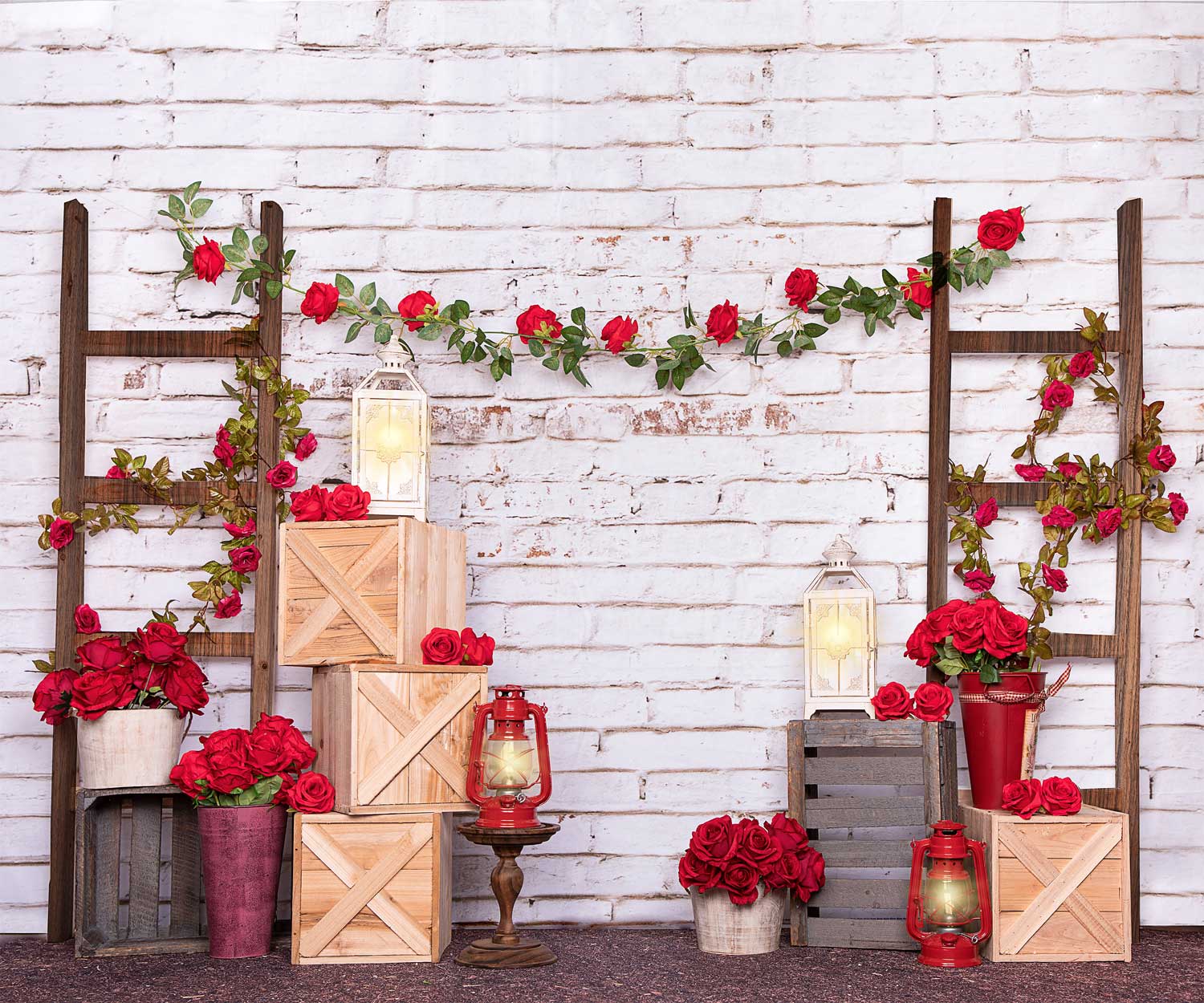 Kate バレンタインデーのバラの白いレンガの壁の背景