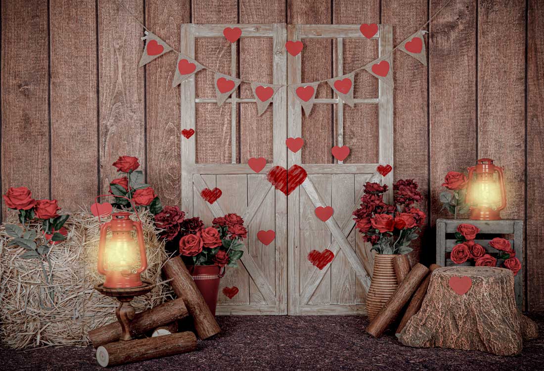 Kate バレンタインデーのバラの白いドアライトの背景