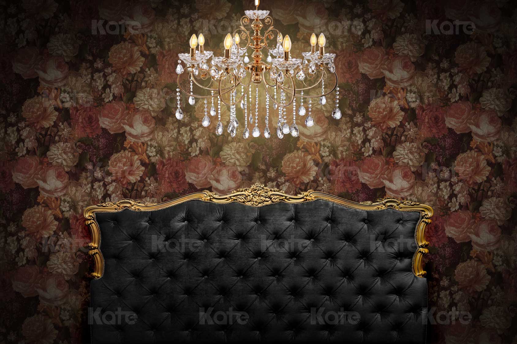 Kate ブラックヘッドボードレトロフローラル壁私室の背景