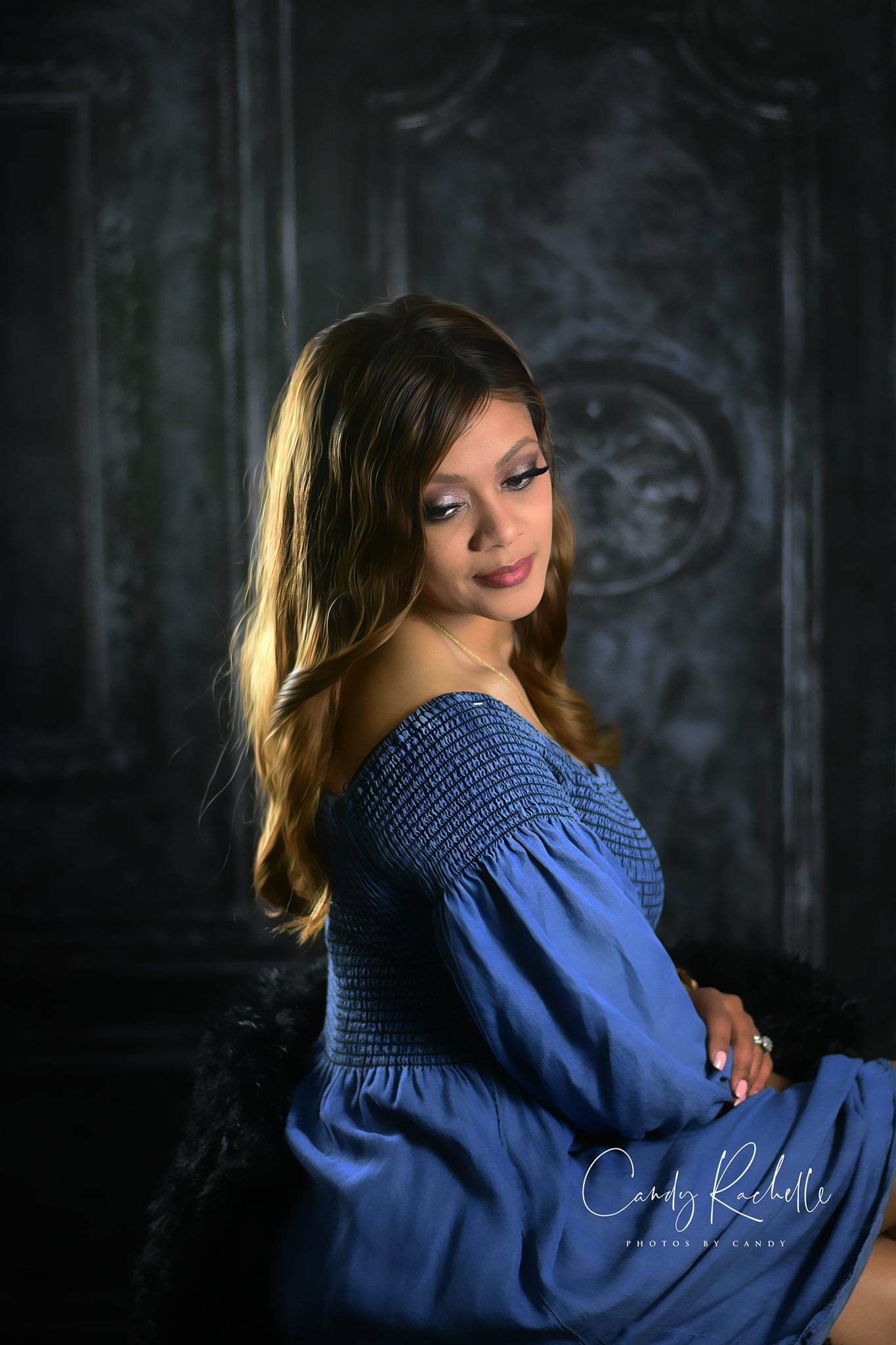 Kateダークブルーのヴィンテージレトロな壁のブドワール/結婚式の背景Chainデザイン