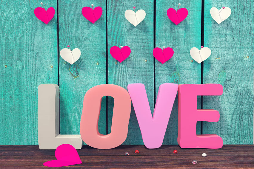 Kate バレンタインデーの青い木製の壁の愛の写真の背景