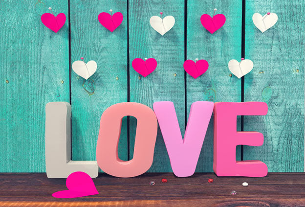 Kate バレンタインデーの青い木製の壁の愛の写真の背景