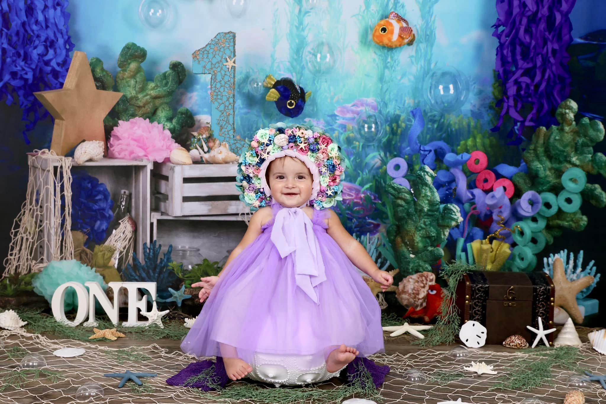 kate 海の下の人魚1歳の誕生日ケーキスマッシュ夏背景