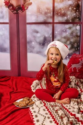 Kate クリスマスウィンドウの赤いカーテンの背景