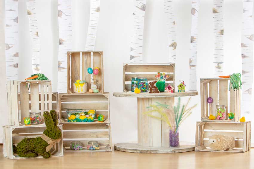 Kate 写真のためのウサギと装飾イースターの背景