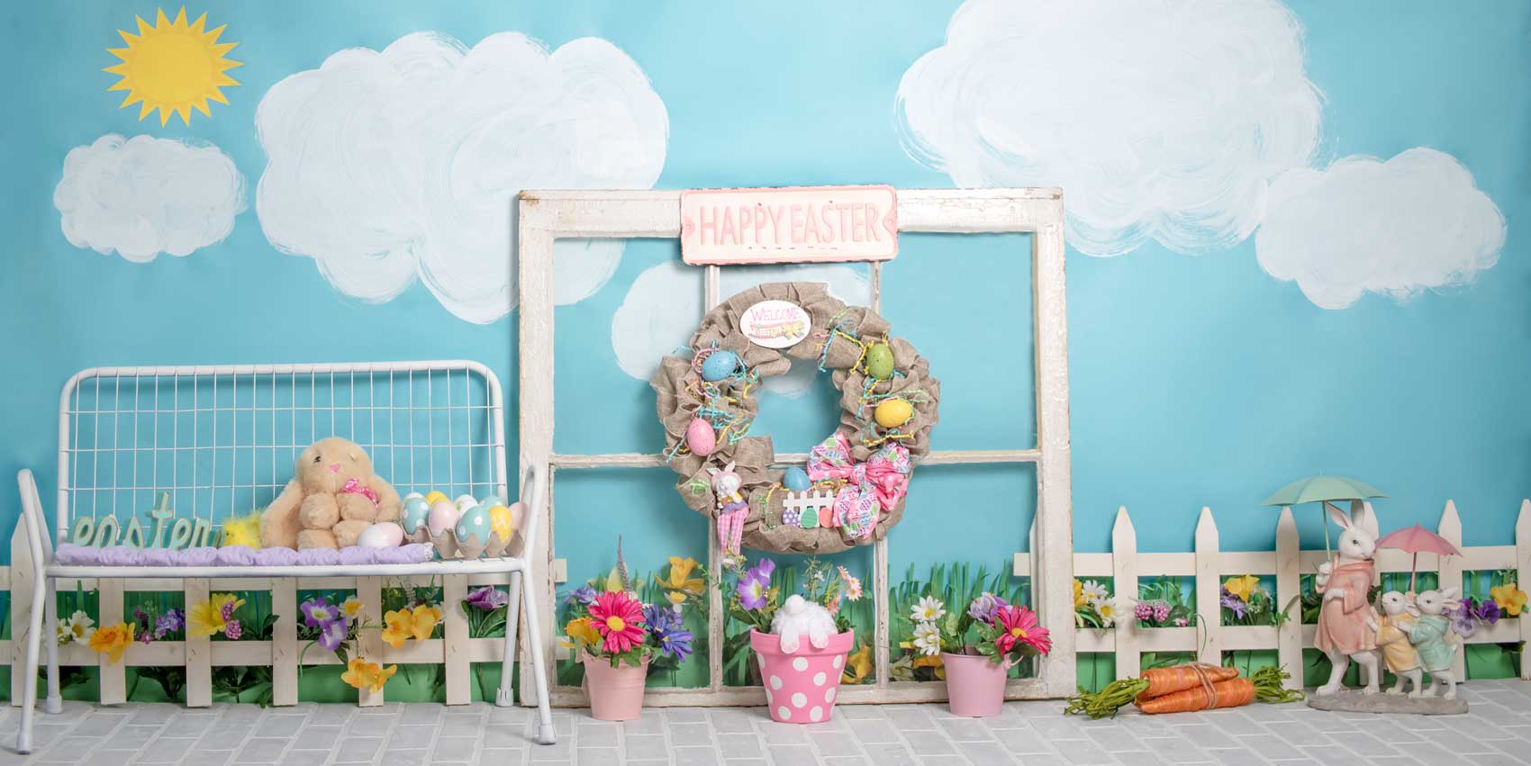 Kateウサギの装飾イースター春の子供の写真撮影の背景