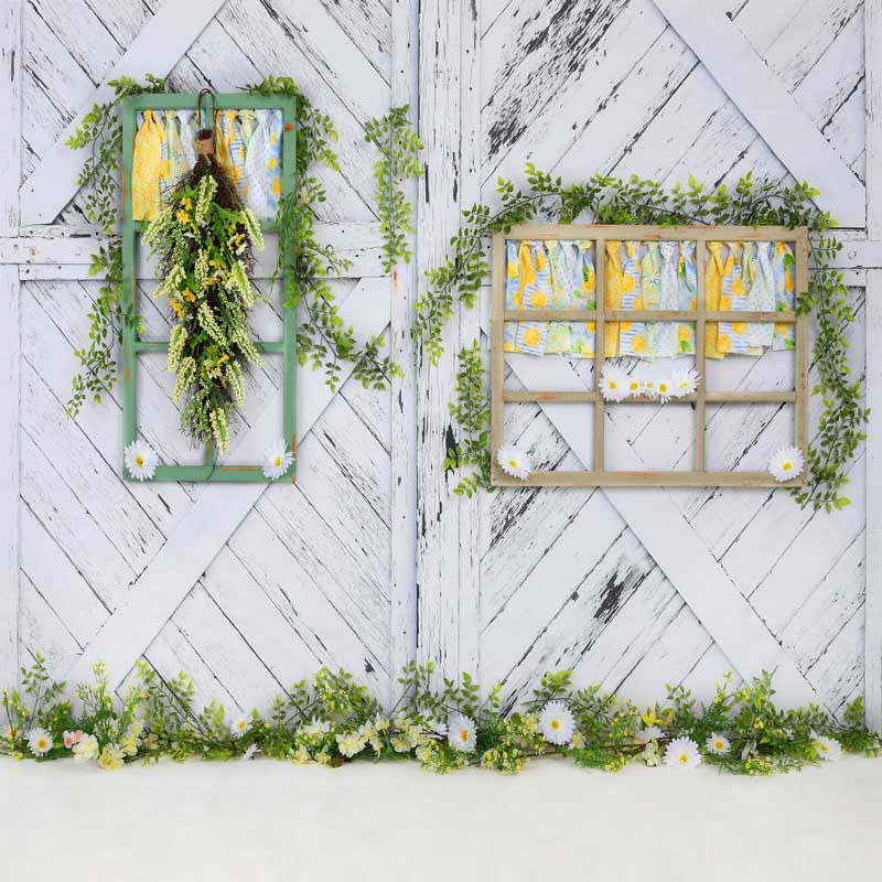 レトロな木製レモン色とヒナギク春夏背景布 写真撮影用