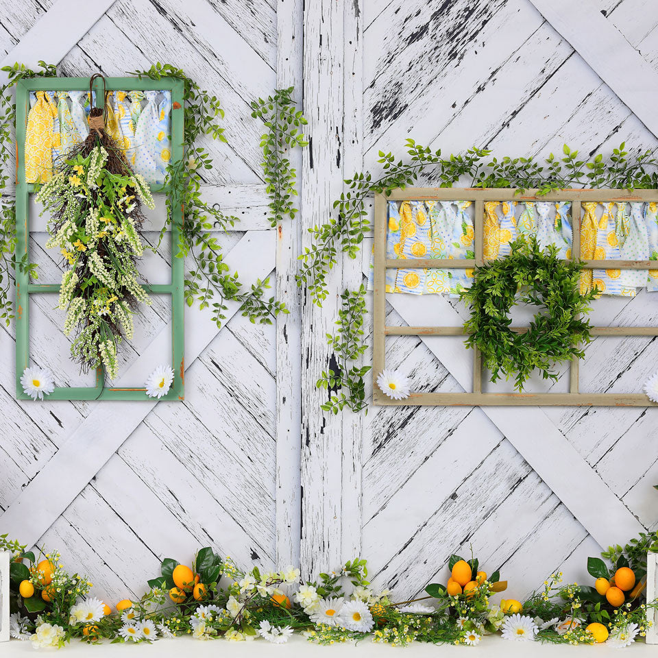 Kate 子供のためのレトロな木製の夏のヒナギクレモン背景