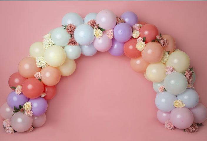 Kate 虹の花の風船の誕生日の子供の背景