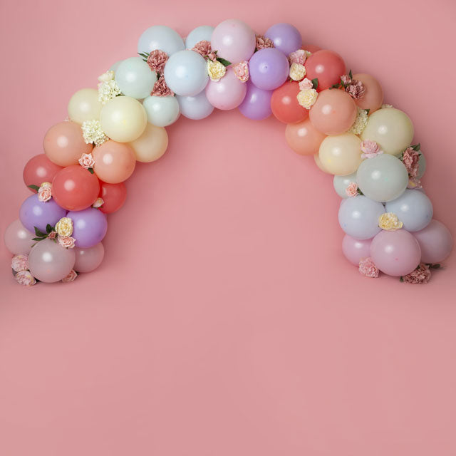 Kate 虹の花の風船の誕生日の子供の背景