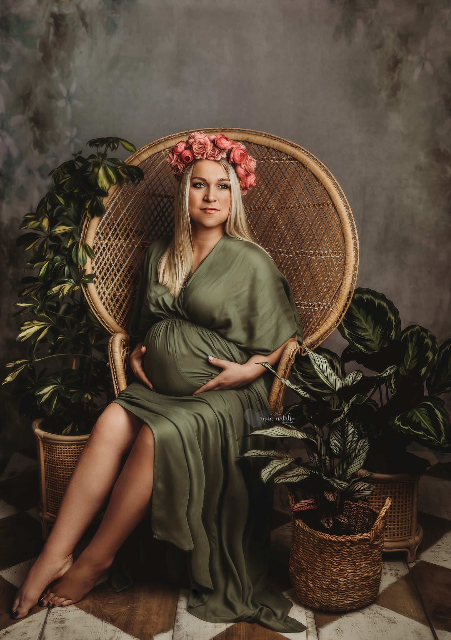 Kate ファインアート水彩画緑の花抽象的な背景