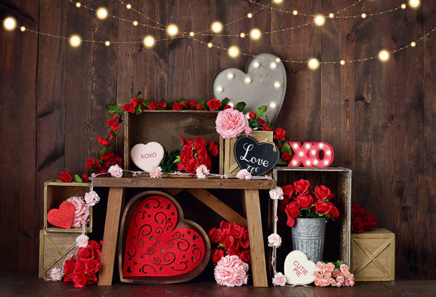 Kate バレンタインの木箱の赤いバラの背景