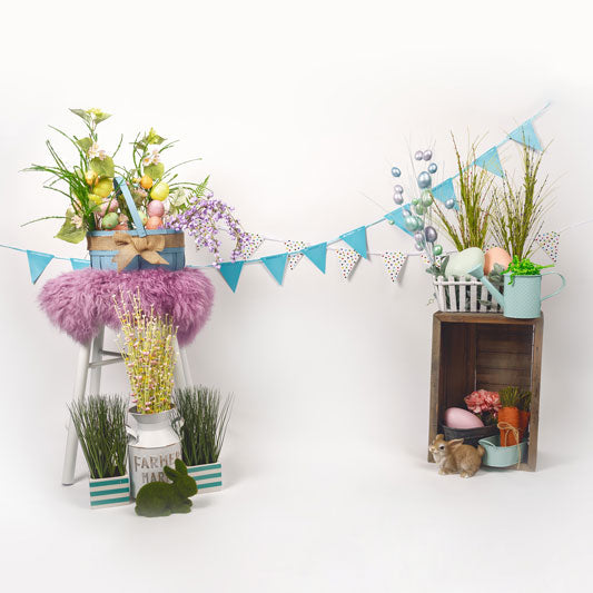 Kate 花の装飾とウサギの背景を持つイースター