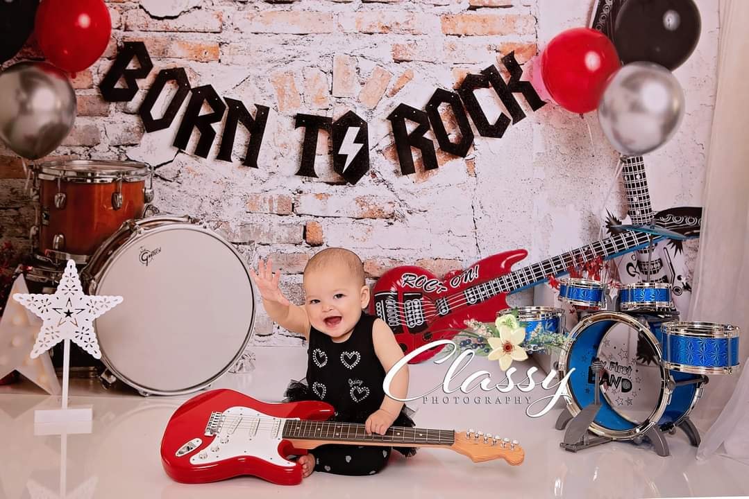 Kate ギターの子供たちの背景布でロックに生まれ