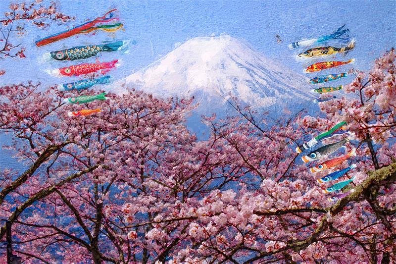 Kate 写真家のための富士山少年の日七五三桜の背景布