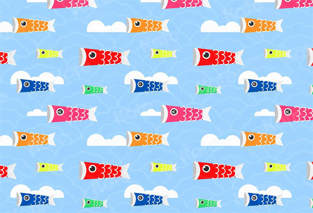 Kate 男の子鯉ストリーマーブルー写真家のための背景布