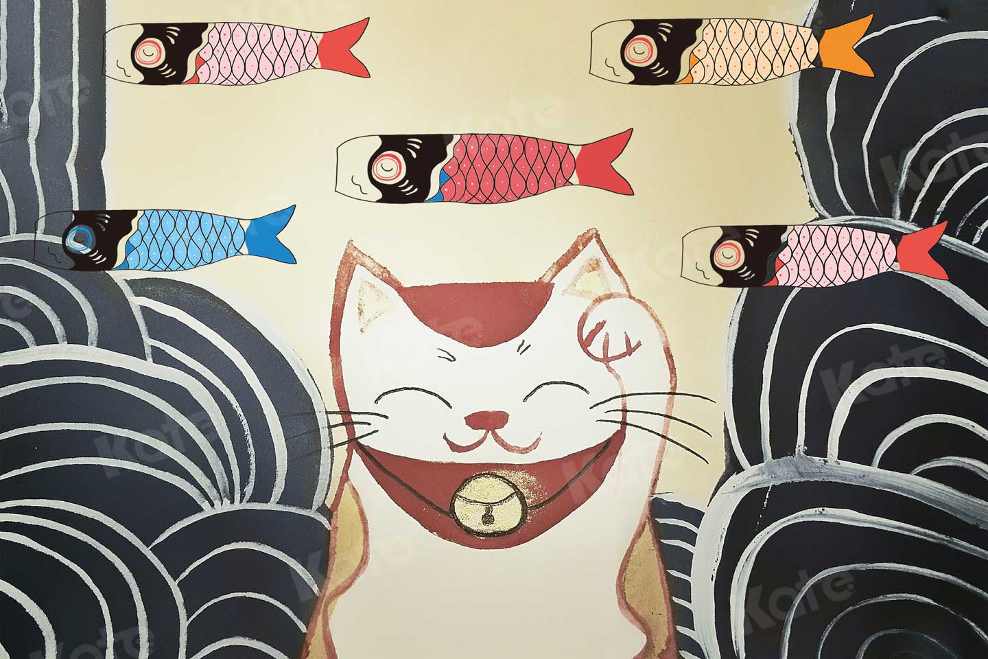 Kate鯉七五三男子の日幸運な猫写真家のための背景布