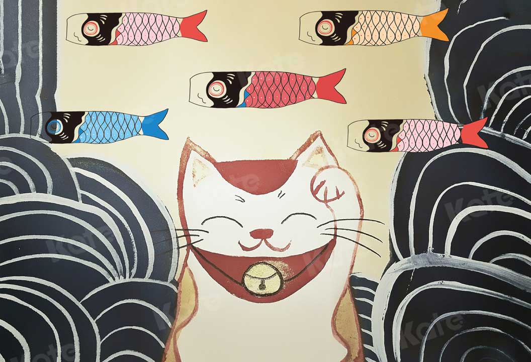 Kate鯉七五三男子の日幸運な猫写真家のための背景布