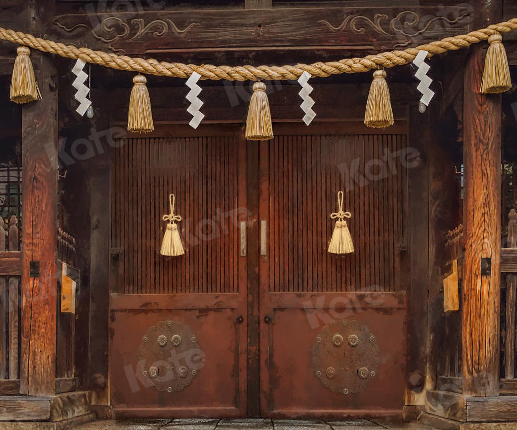 Kate七五三成人式男子の日女子の日 茶色の木製ドア レトロ神社写真家のための背景布