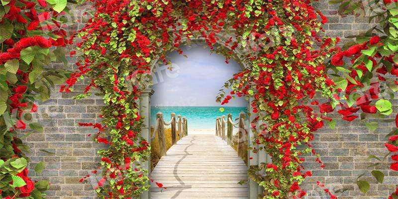写真撮影のためのkate花の壁の職業風景海辺の結婚式の背景