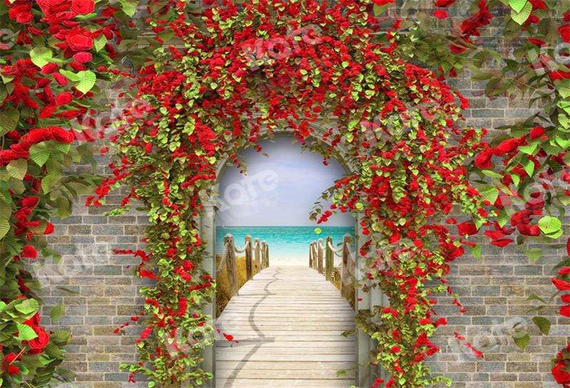 写真撮影のためのkate花の壁の職業風景海辺の結婚式の背景