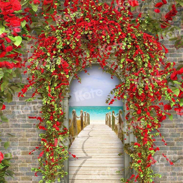 写真撮影のためのkate花の壁の職業風景海辺の結婚式の背景