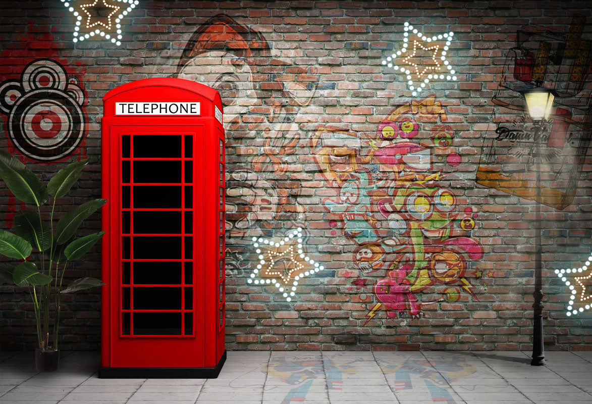 kate 写真撮影のためのレトロな電話ブースの落書きの壁の背景