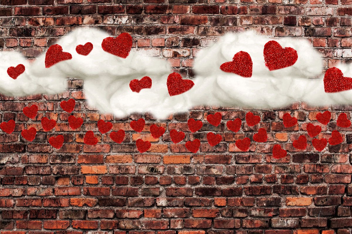 Kate 写真のための赤いハートバレンタインデーの背景と暗いレンガ のデザインです JS Photography