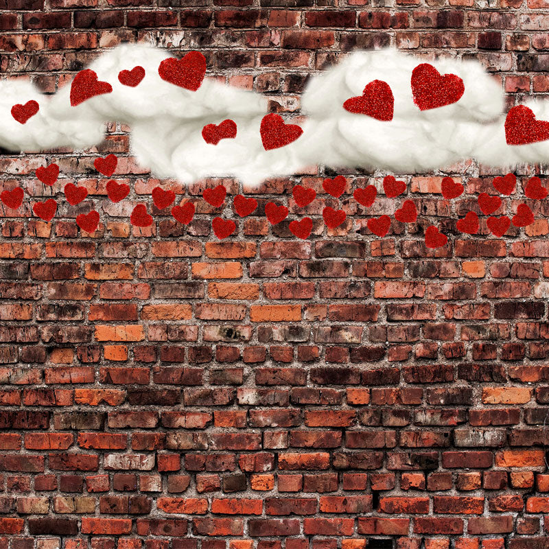 Kate 写真のための赤いハートバレンタインデーの背景と暗いレンガ のデザインです JS Photography