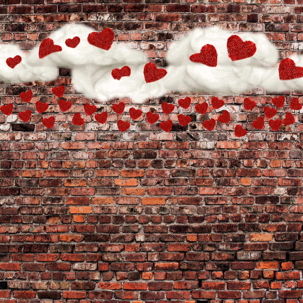 Kate 写真のための赤いハートバレンタインデーの背景と暗いレンガ のデザインです JS Photography