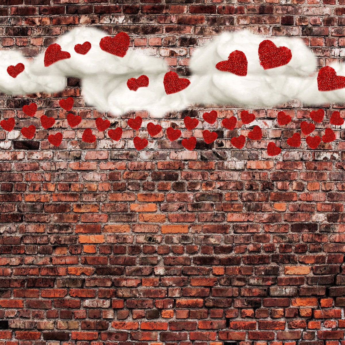 Kate 写真のための赤いハートバレンタインデーの背景と暗いレンガ のデザインです JS Photography