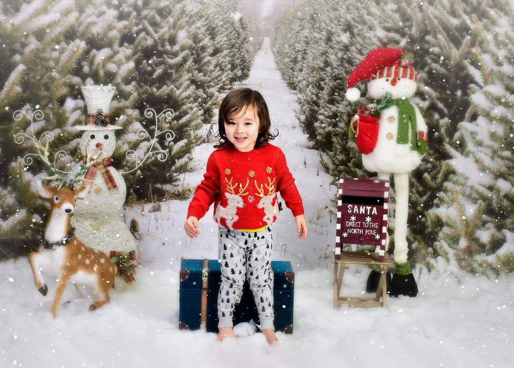 Kate 雪のクリスマスツリーファームの背景