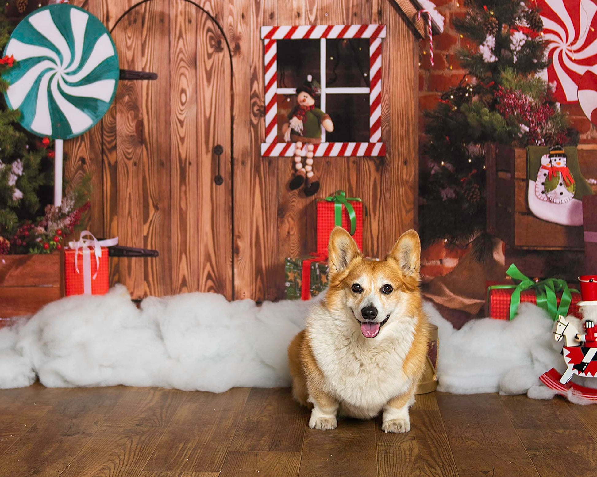 Kate 木製キャビンキャンディクリスマス背景