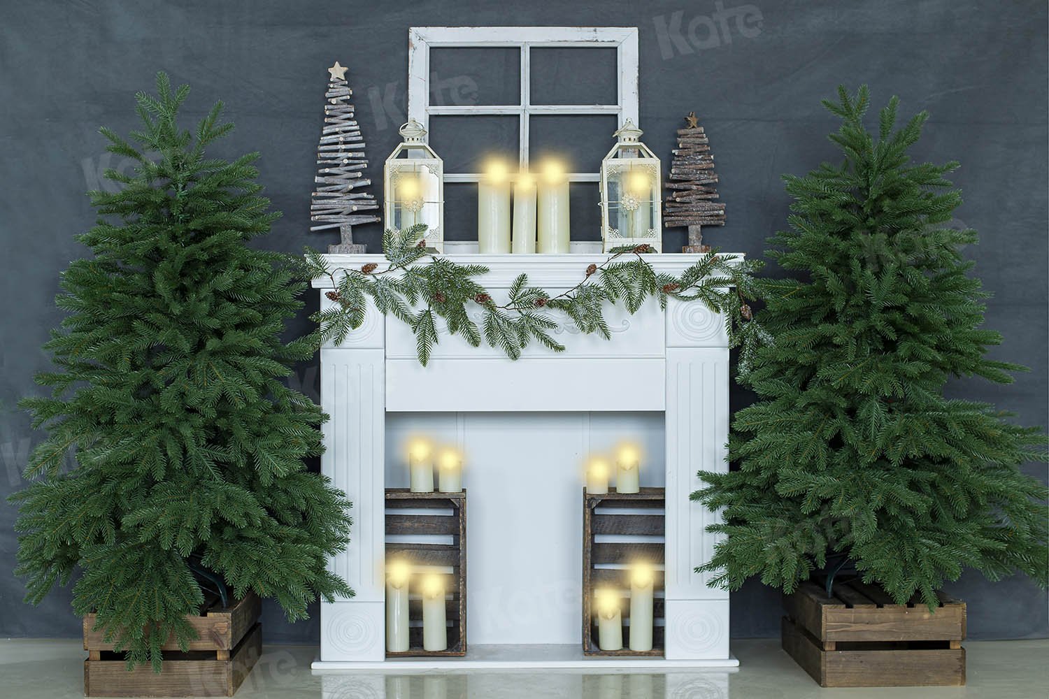 kateクリスマスキャンドル灰色の家の背景