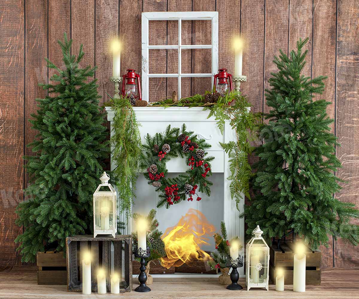 kateクリスマスキャンドル暖炉ウッドハウスの背景