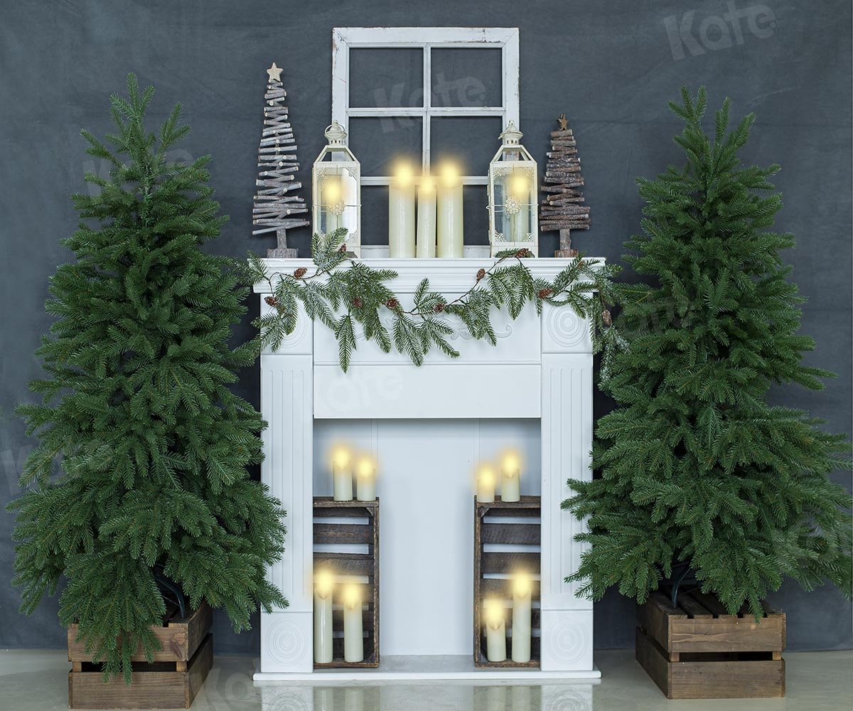 kateクリスマスキャンドル灰色の家の背景