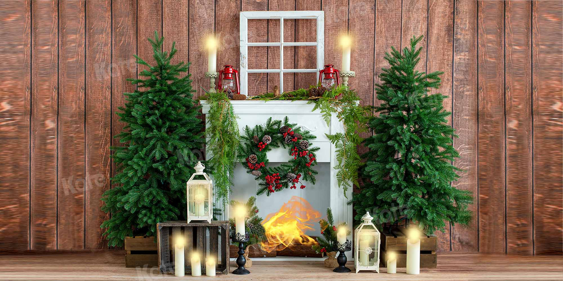 kateクリスマスキャンドル暖炉ウッドハウスの背景