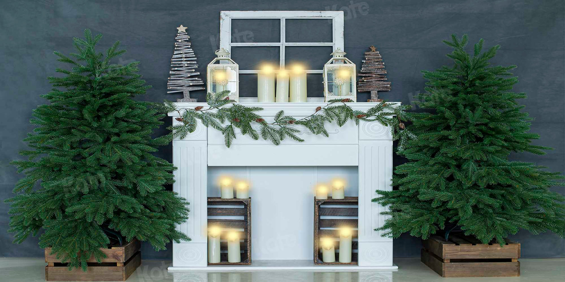 kateクリスマスキャンドル灰色の家の背景