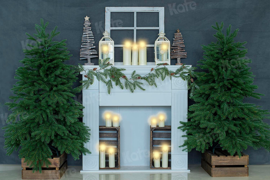 kateクリスマスキャンドル灰色の家の背景