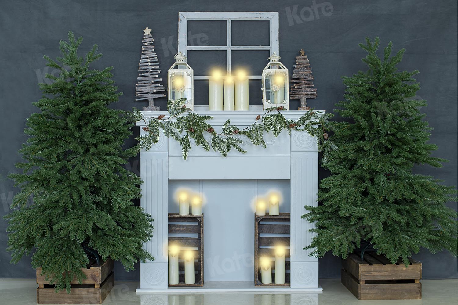 kateクリスマスキャンドル灰色の家の背景