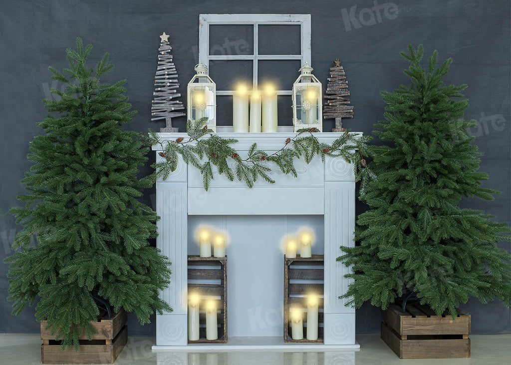 kateクリスマスキャンドル灰色の家の背景