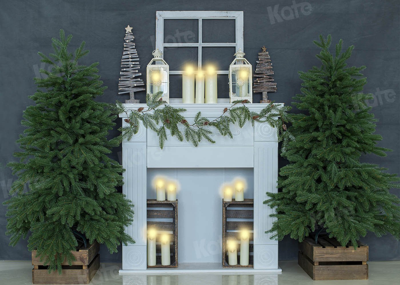 kateクリスマスキャンドル灰色の家の背景