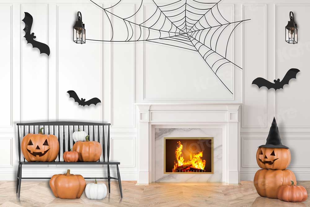 写真撮影のための屋内のkateハロウィーンのカボチャの背景