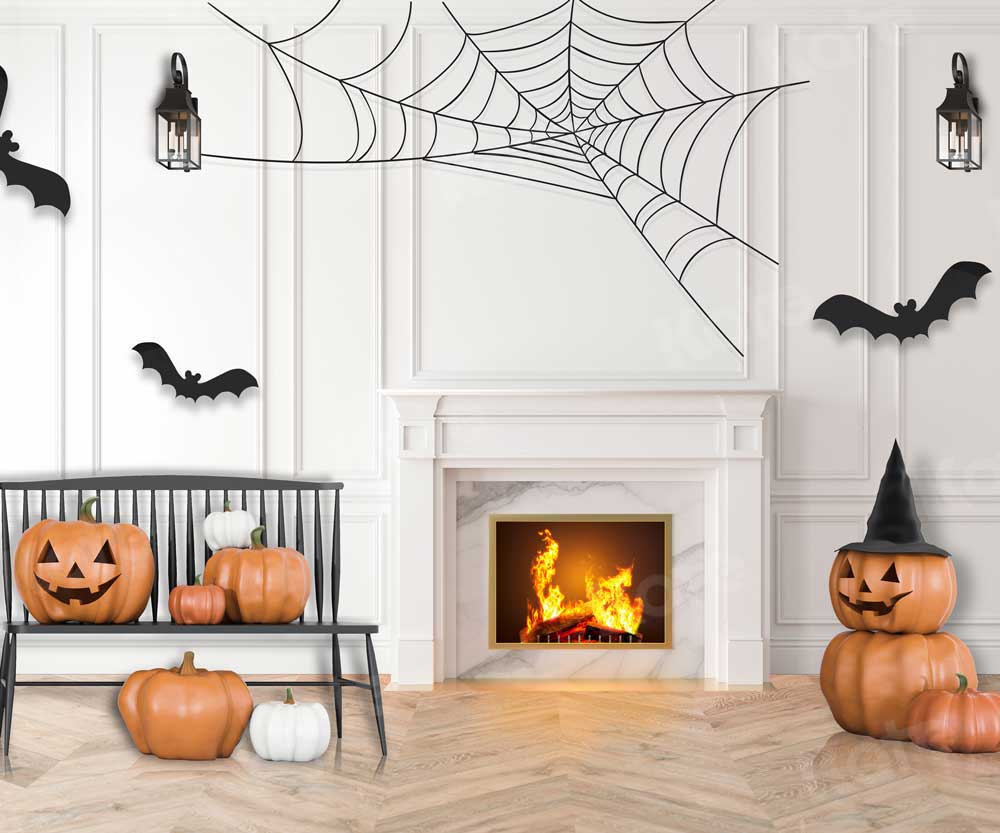 写真撮影のための屋内のkateハロウィーンのカボチャの背景