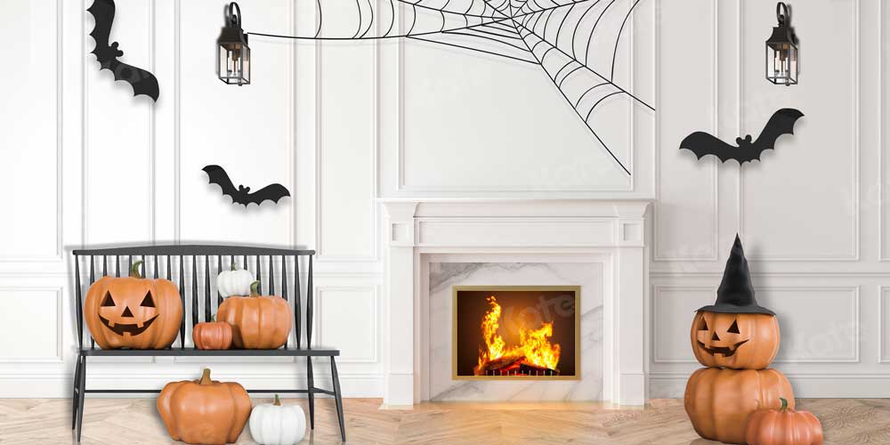 写真撮影のための屋内のkateハロウィーンのカボチャの背景