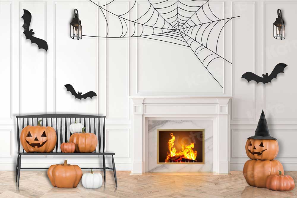 写真撮影のための屋内のkateハロウィーンのカボチャの背景