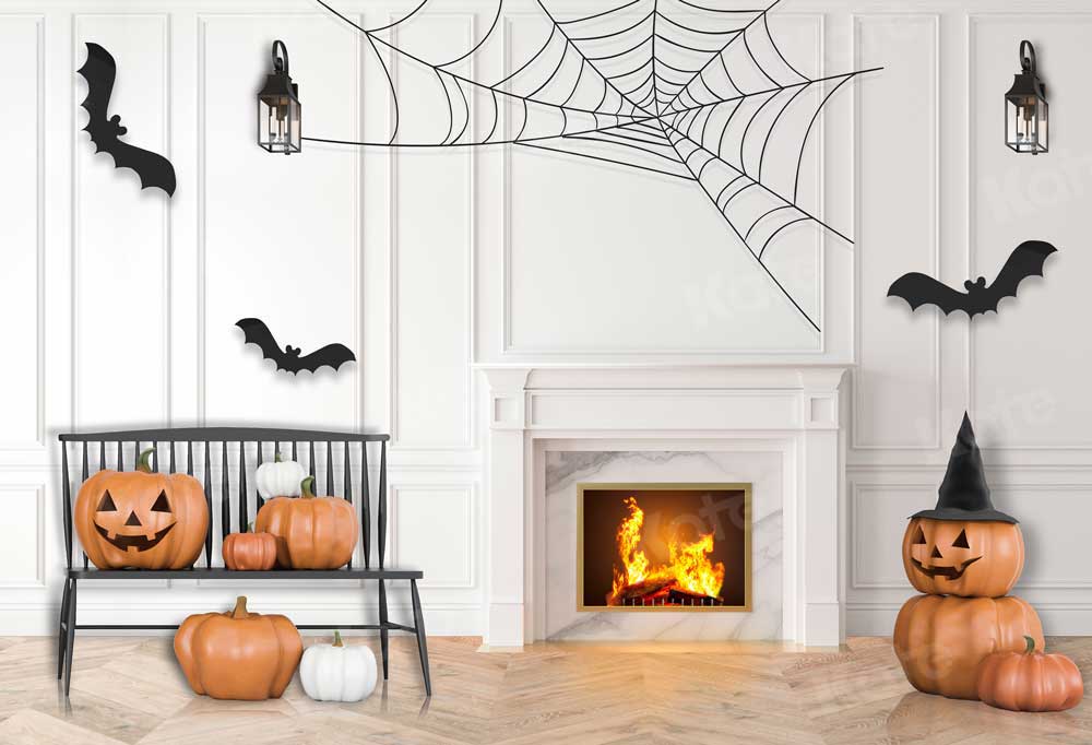 写真撮影のための屋内のkateハロウィーンのカボチャの背景