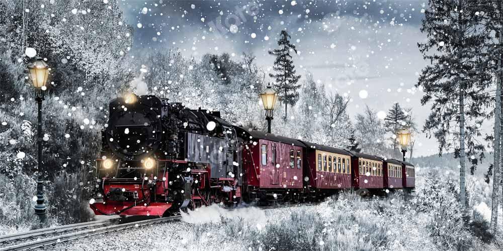 Kate 冬のクリスマス電車の背景雪Chain Photography設計