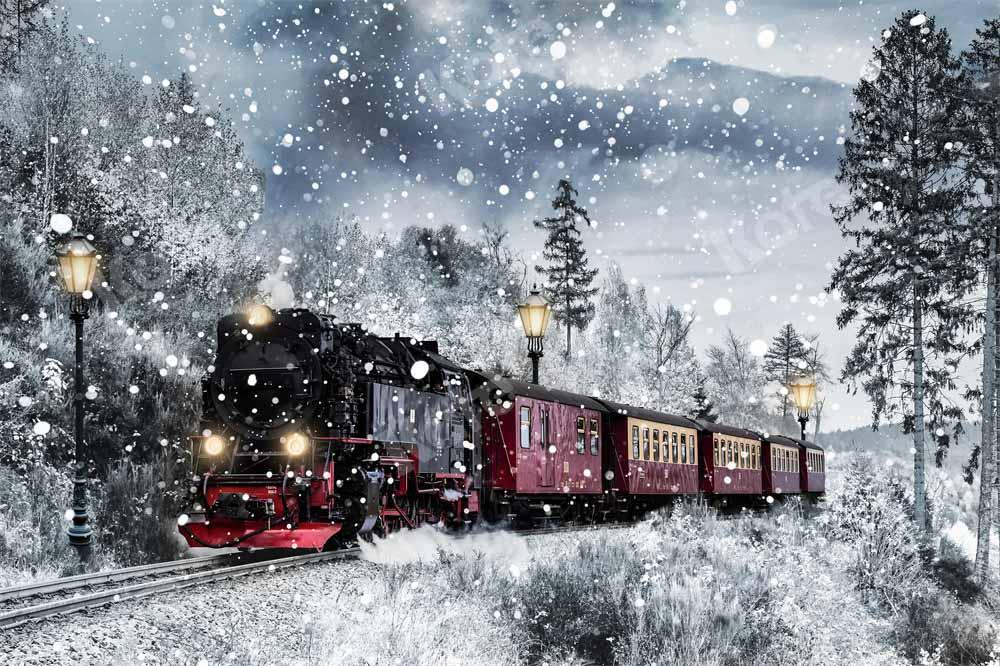 Kate 冬のクリスマス電車の背景雪Chain Photography設計